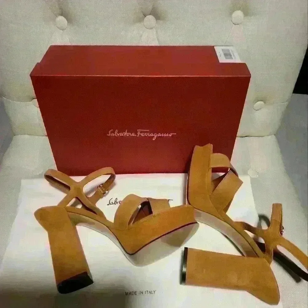SALVATORE FERRAGAMO Suede Slingback Peep Toe Pumps